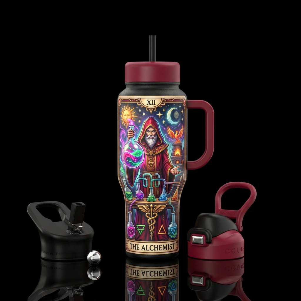 Tarot card the alchemist water bottle design