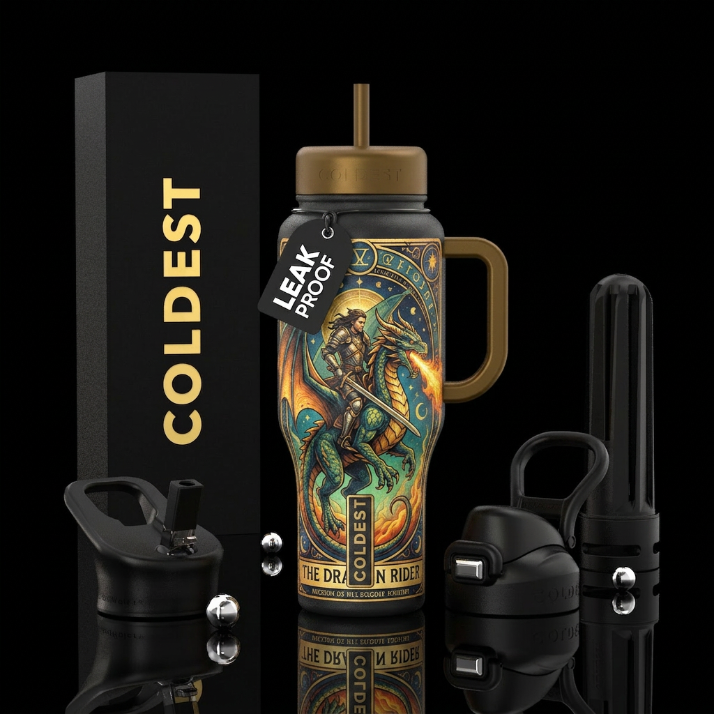 Tarot card the dragon rider water bottle design