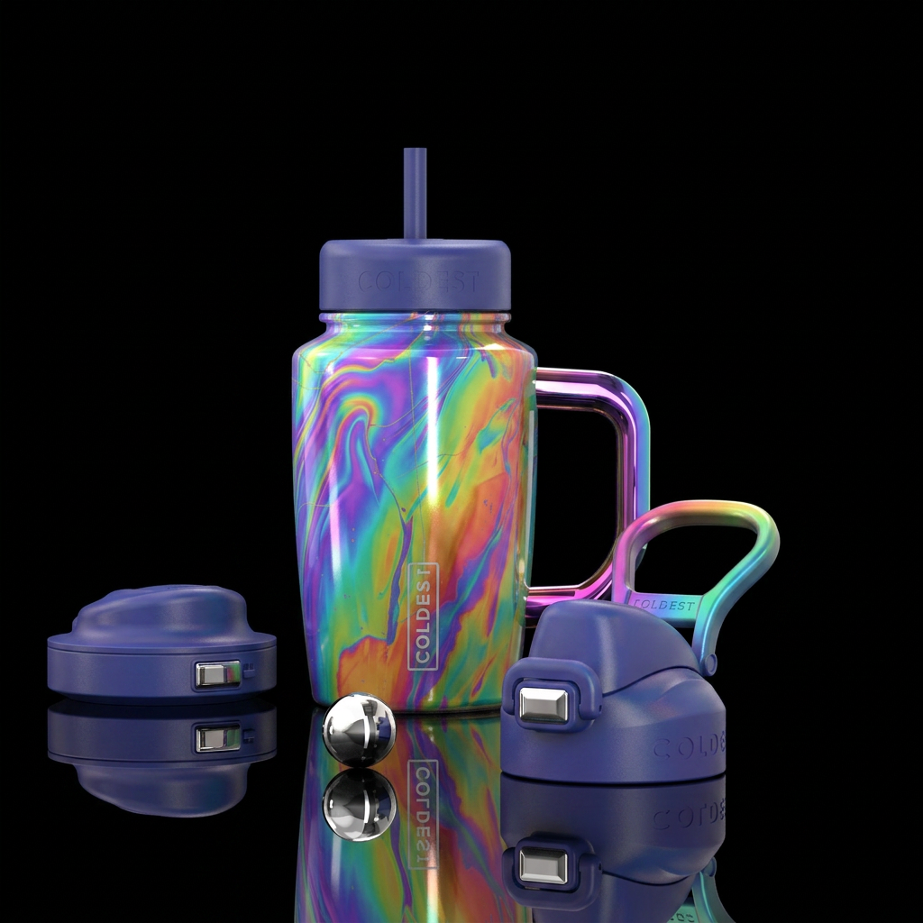 Rainbow oil spill water bottle design