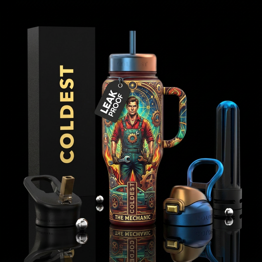 Tarot card the mechanic water bottle design