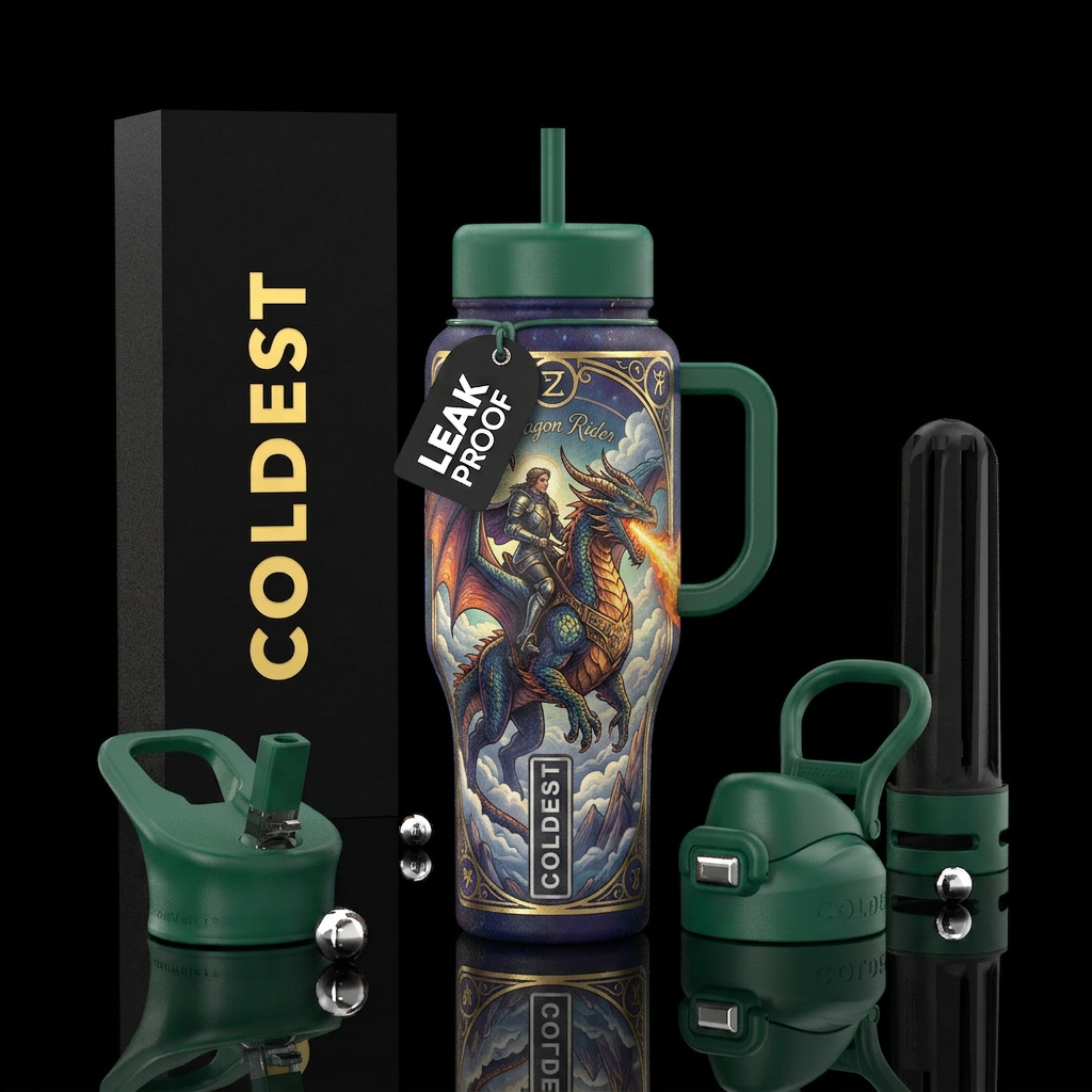 Tarot card the dragon rider water bottle design