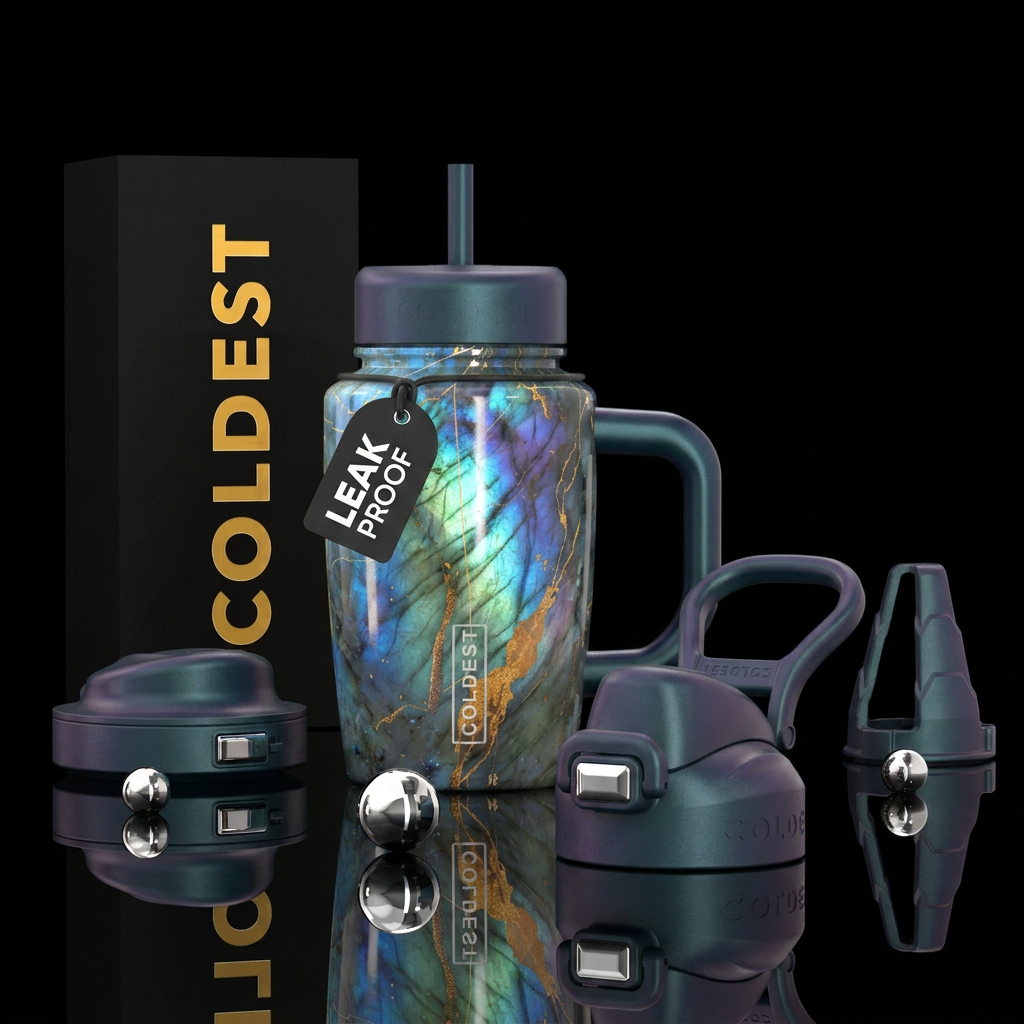Labradorite blue green purple water bottle design