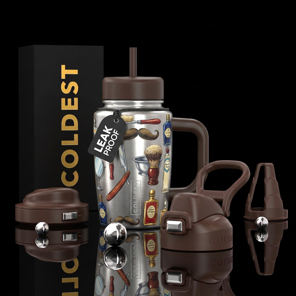 Handle bar mustache and old fashioned shaving supp... water bottle design