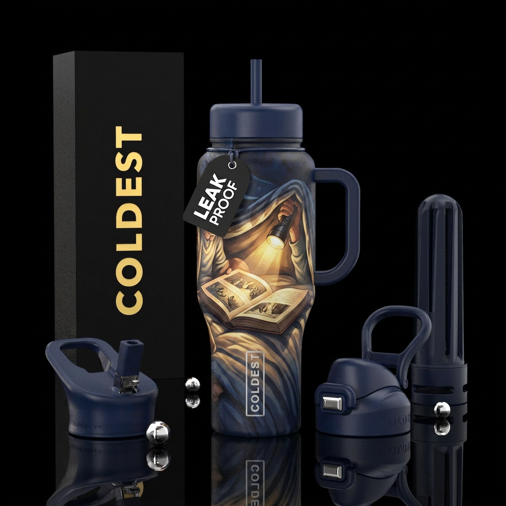Reading with a flashlight under the covers at nigh... water bottle design