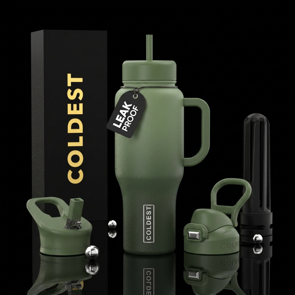 Gradient of moss green water bottle design