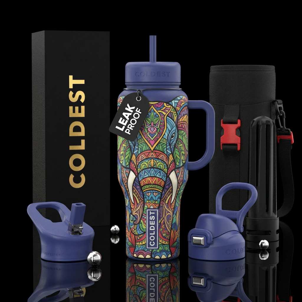 Zentangle elephant matte textured water bottle design