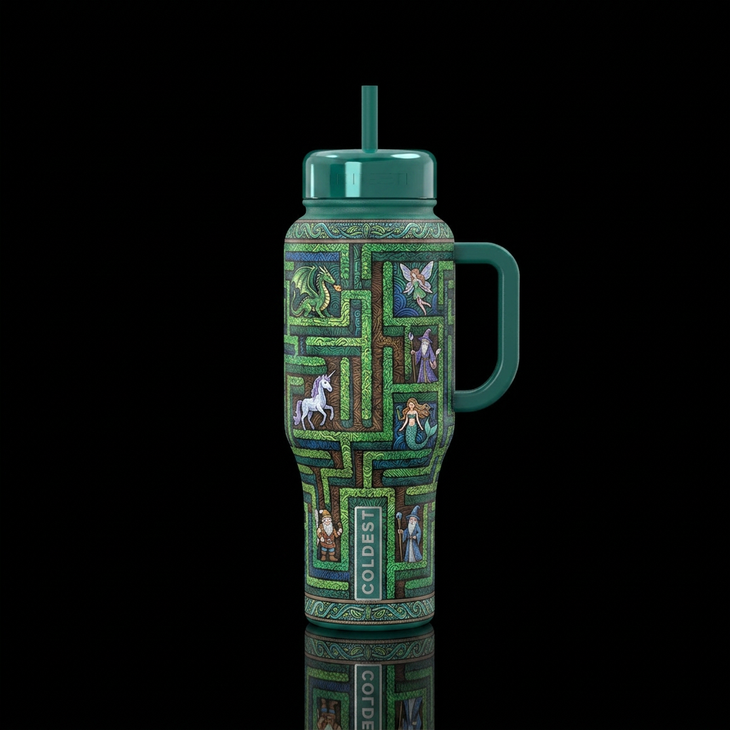 Zentangle hedge maze being run by different fantas... water bottle design
