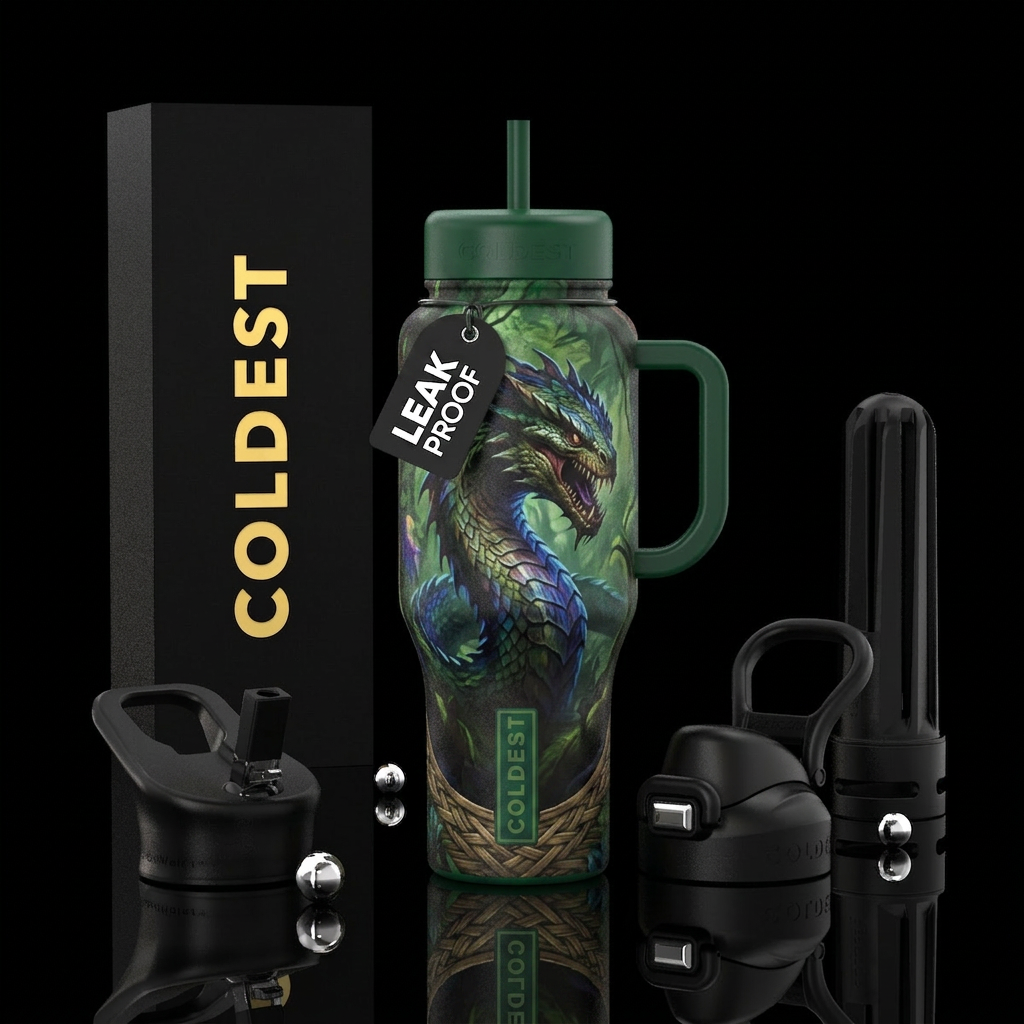 Basilisk in the style of a magic the gathering car... water bottle design