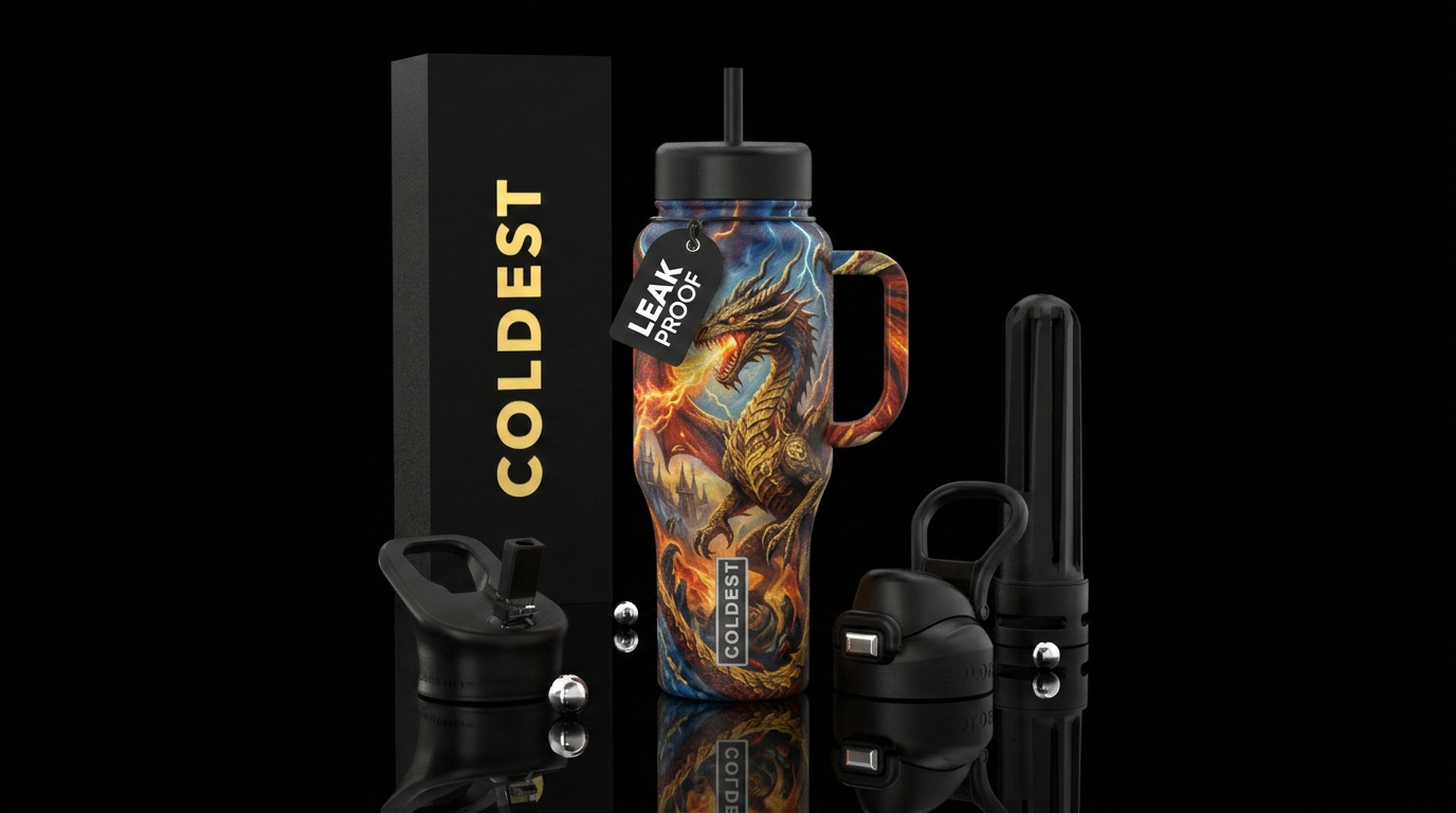 Dragon  in the style of a magic the gathering card water bottle design
