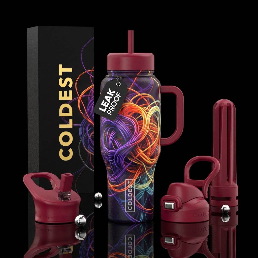A tangled ball of emotions water bottle design