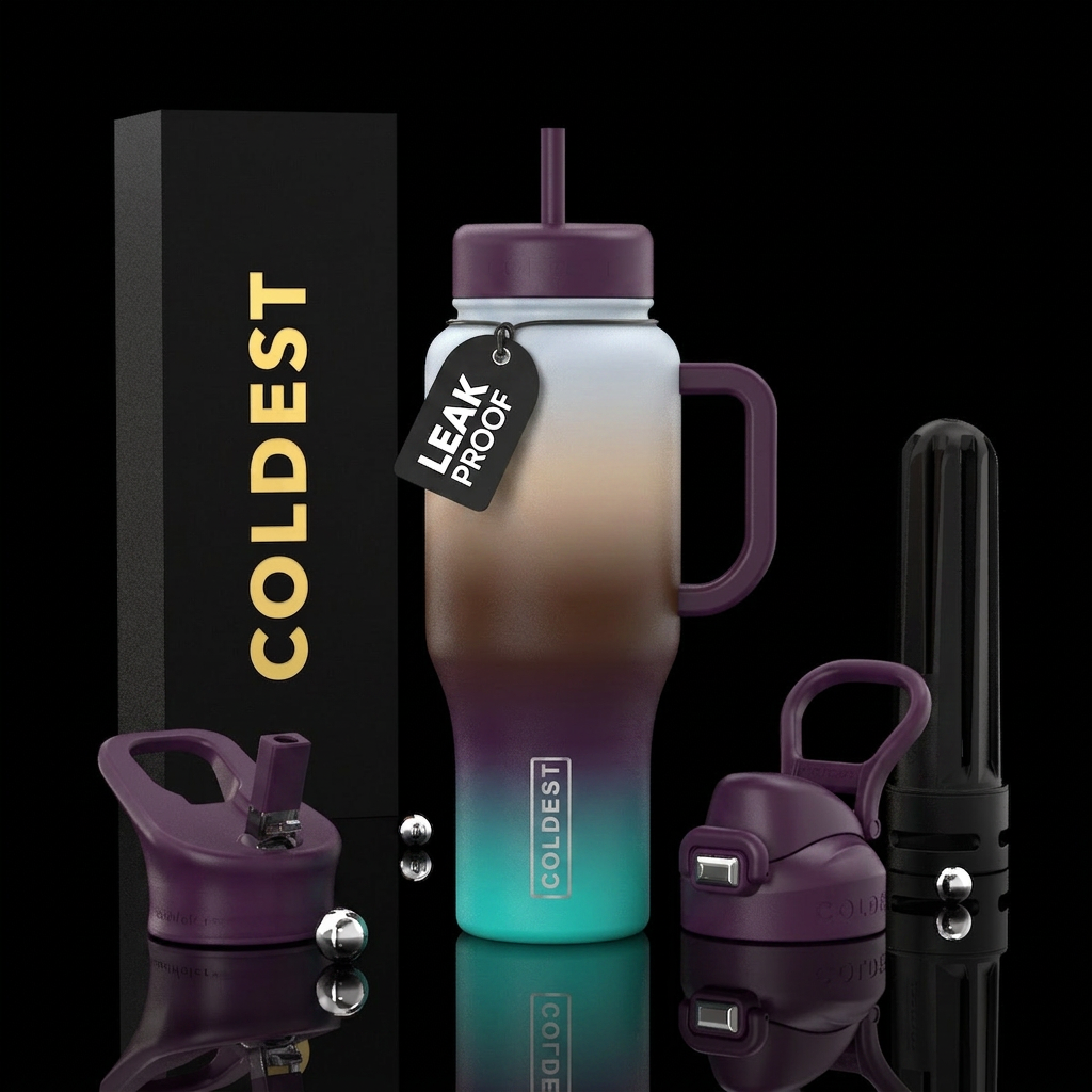teal eggplant purple chocolate brown beige and clo... water bottle design