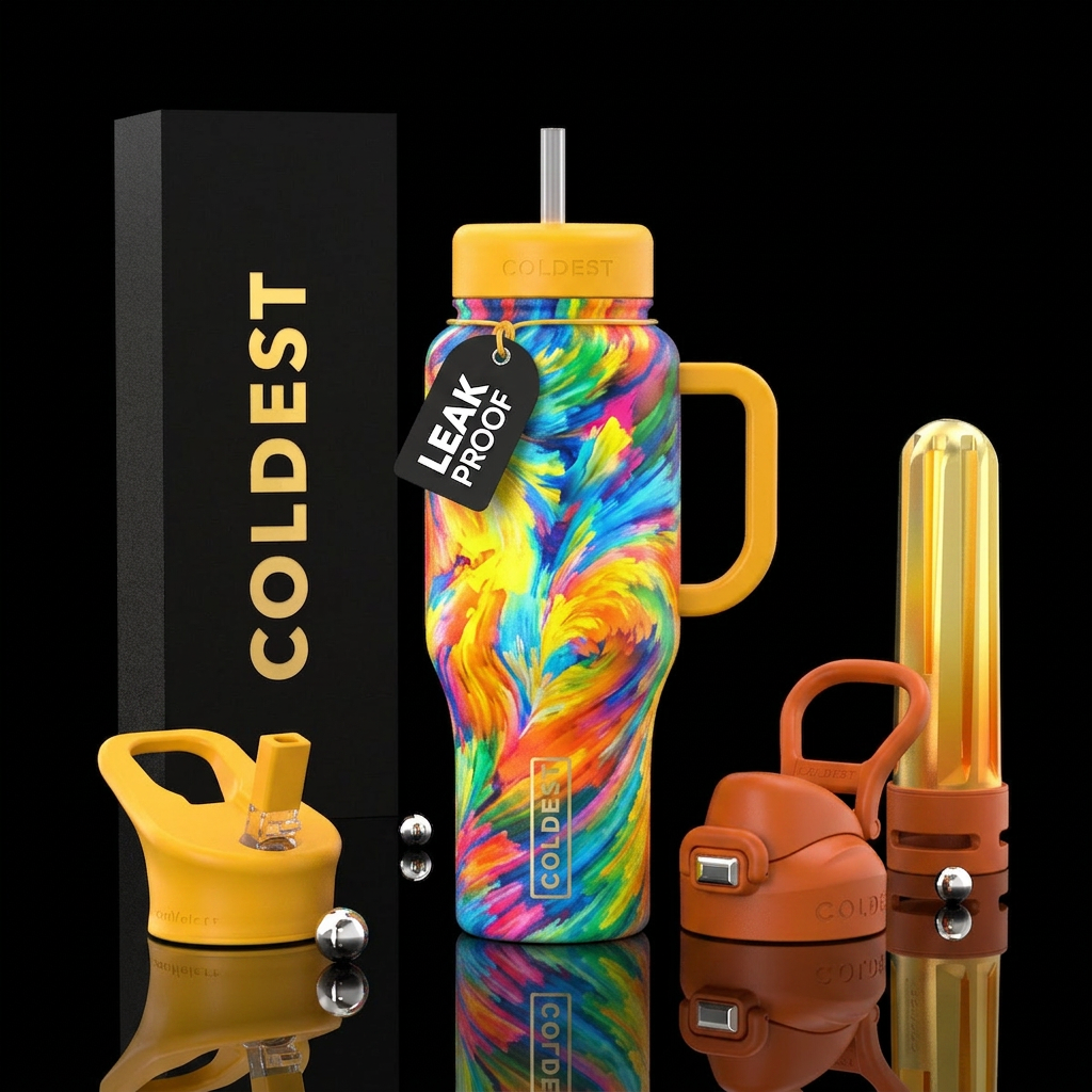 Abstract interpretation of joy using bright colors water bottle design