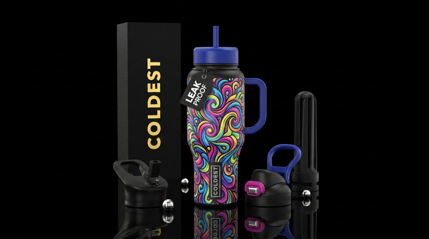 Abstract interpretation of joy using bright colors water bottle design