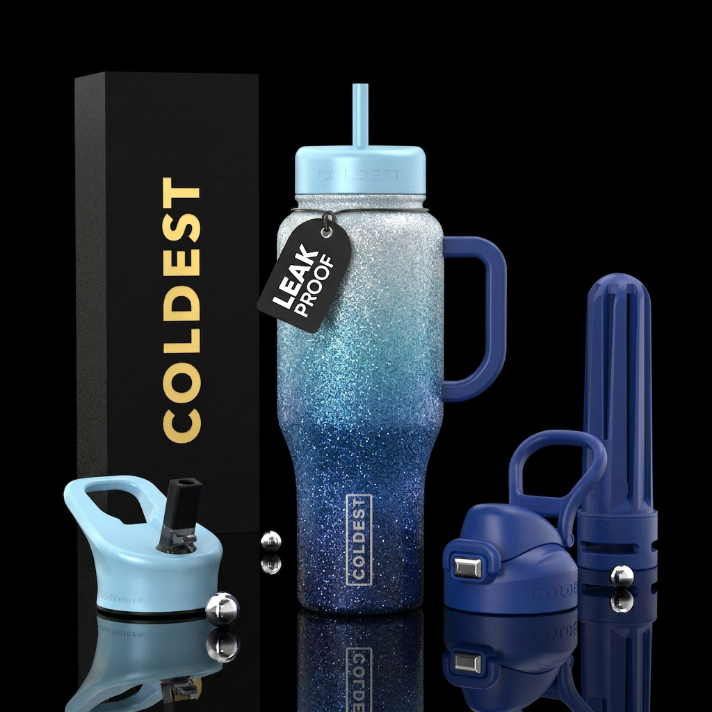 Glitter hombre winter tones water bottle design