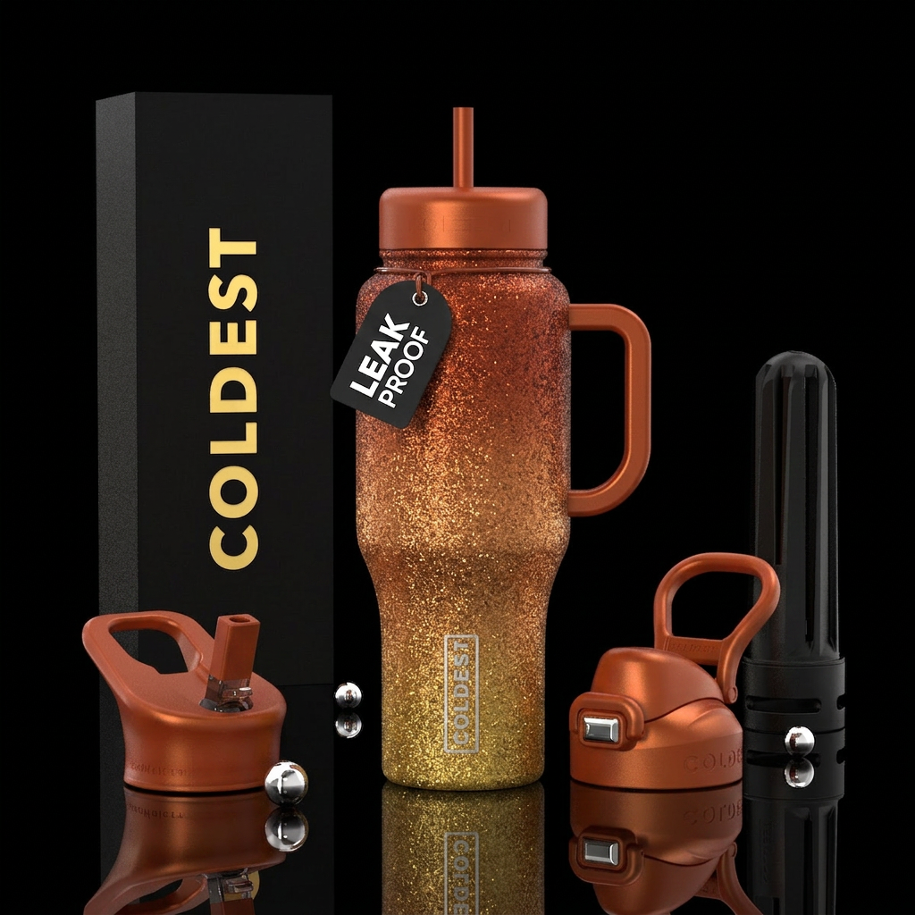 Glitter hombre fall leaves tones water bottle design