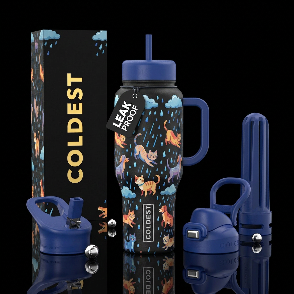 Raining cats and dogs water bottle design