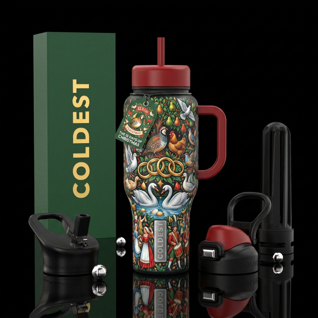 The 12 days of Christmas water bottle design