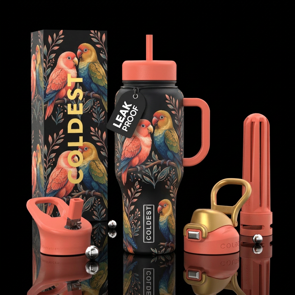 Pairs of lovebirds water bottle design