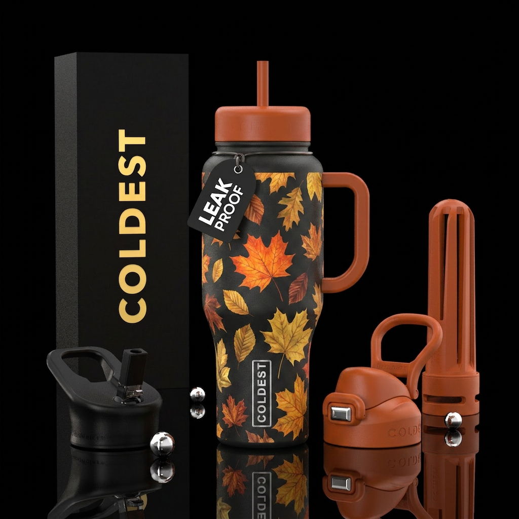 Autumn falling leaves water bottle design