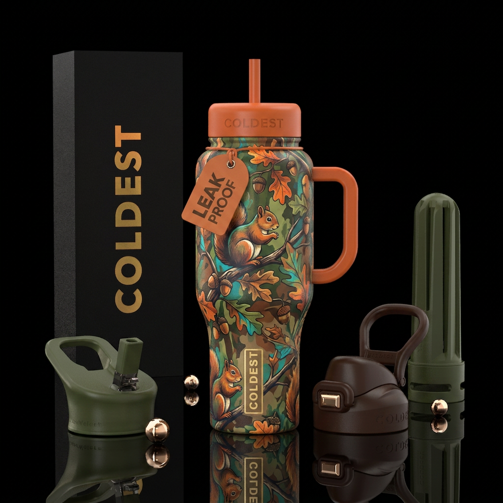 Squirrel camouflage water bottle design