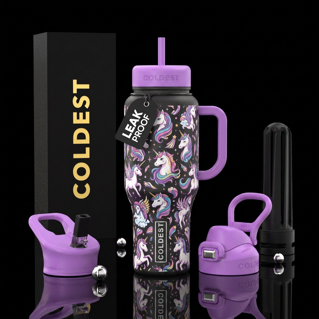 Repeating unicorn pattern water bottle design
