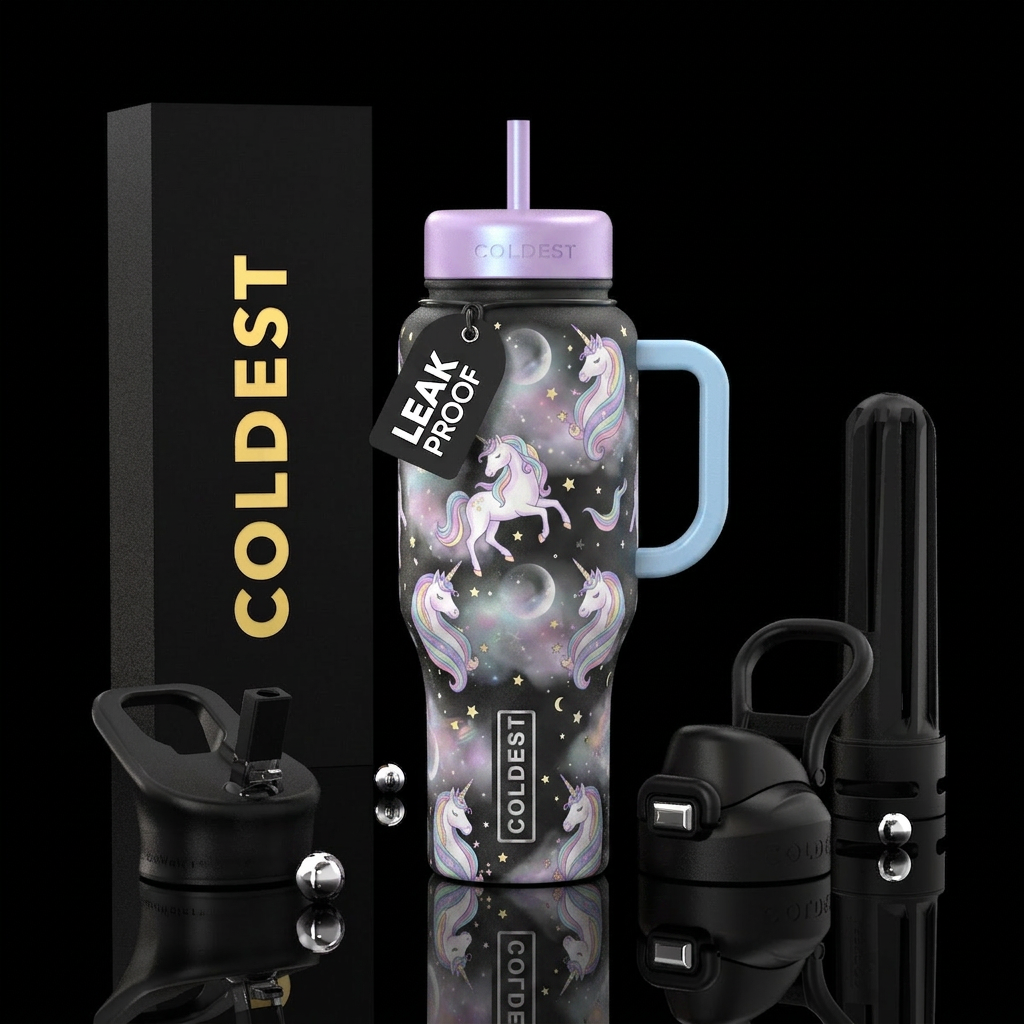 Repeating unicorn pattern soft fantastical backgro... water bottle design