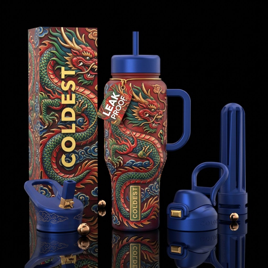 Old school traditional dragon water bottle design