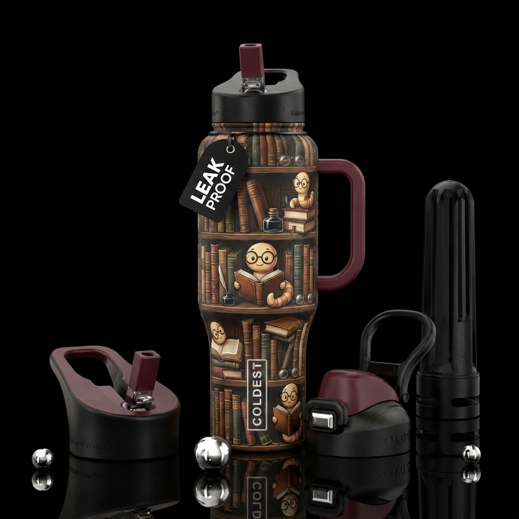 Bookworm water bottle design