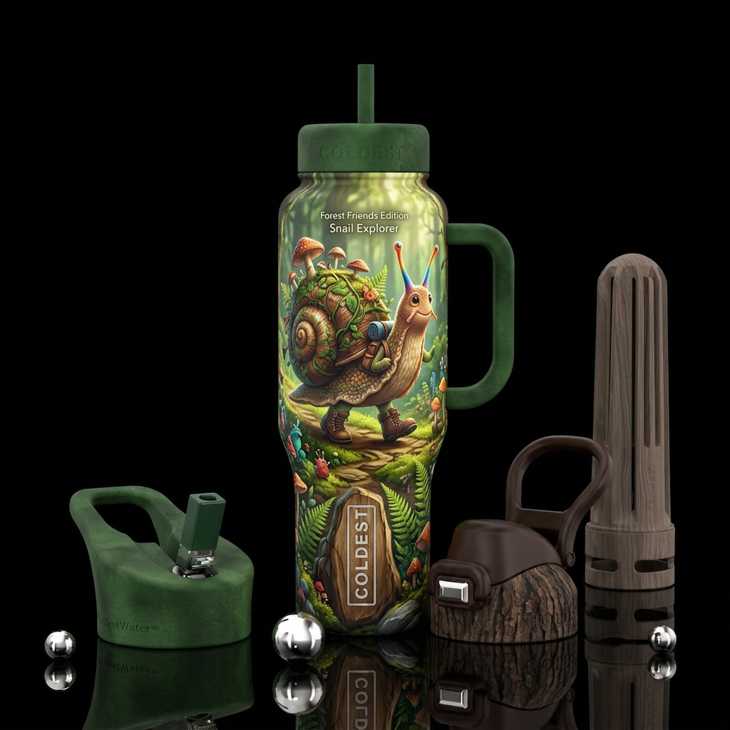 Anthropomorphic snail in the forest water bottle design