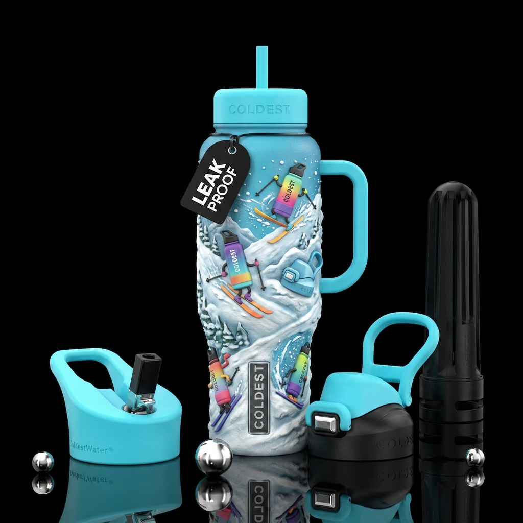 Anthropomorphic coldest bottles skiing water bottle design