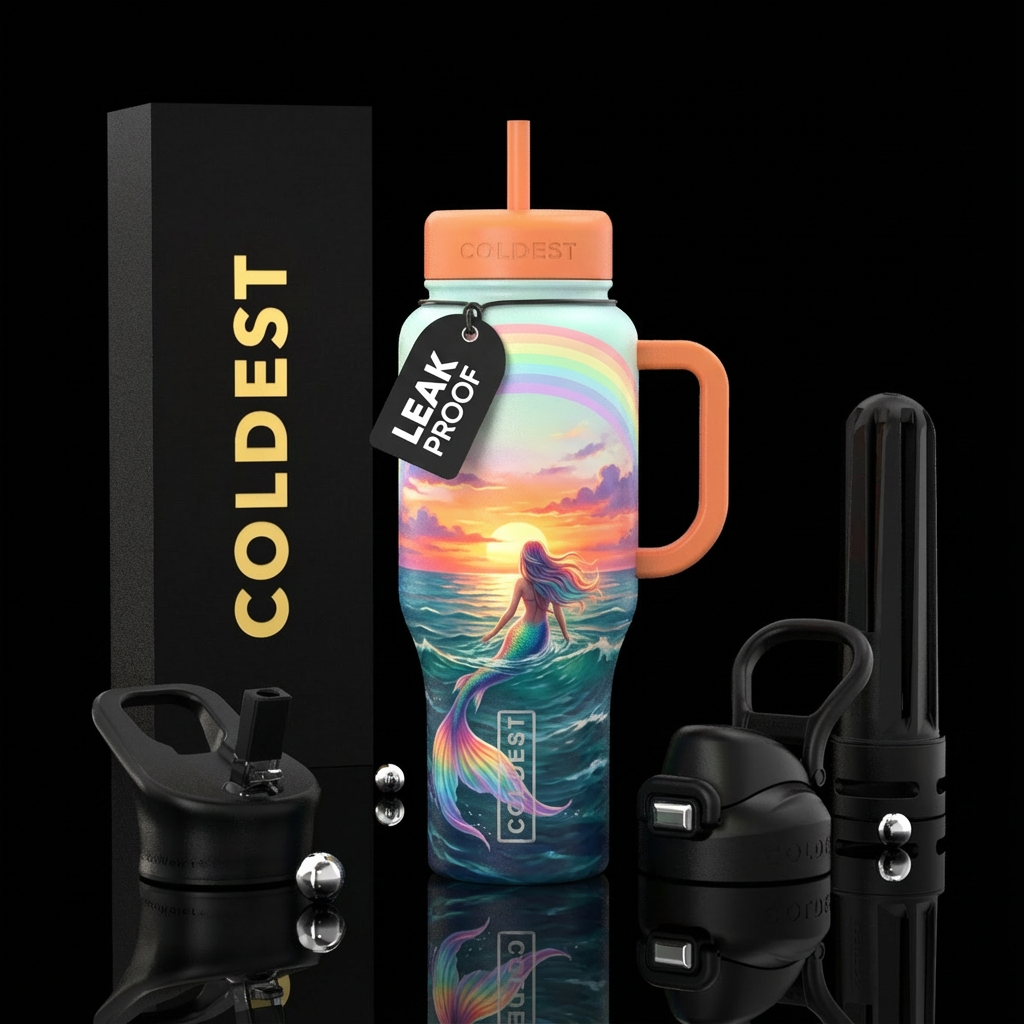 Light rainbow across the top with a sunset in the ... water bottle design