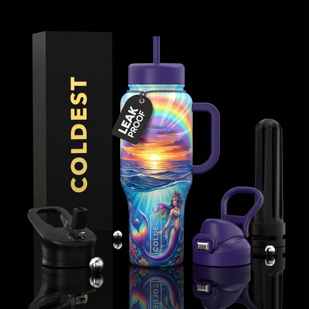 Light rainbow across the top with a sunset in the ... water bottle design