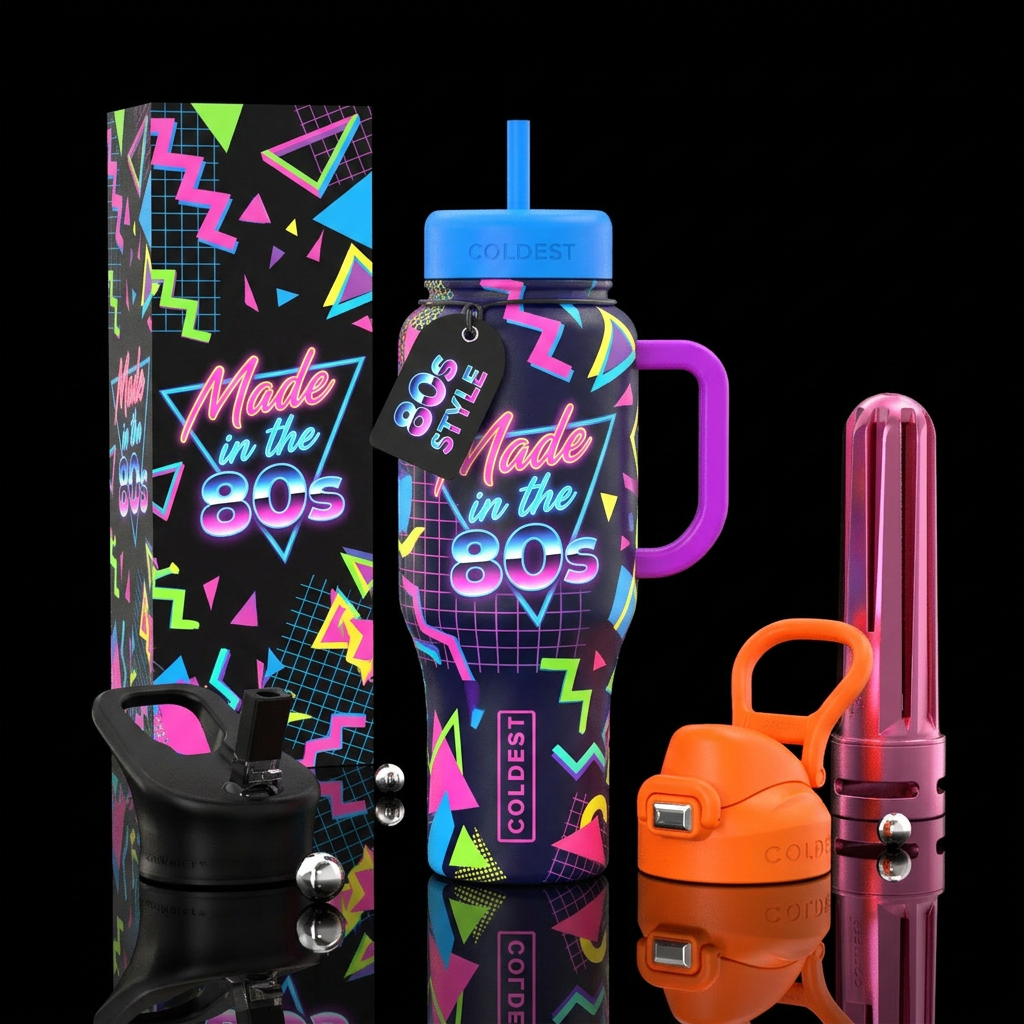 Made in the 80s water bottle design
