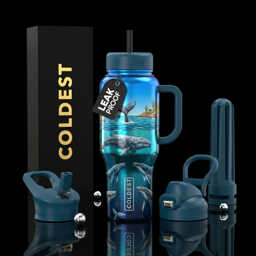 Whale watching in Baja California water bottle design
