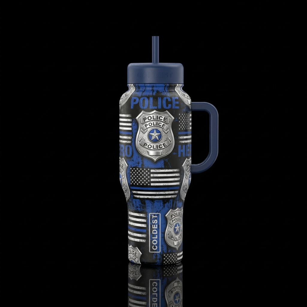 Police blue line hero, rugged water bottle design