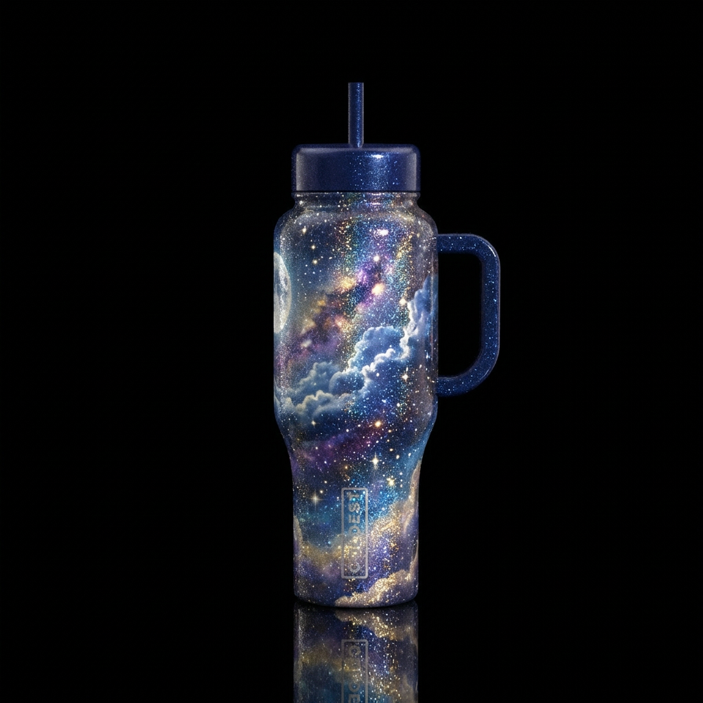 sparkly, sky kingdom, luxurious, moonlit water bottle design