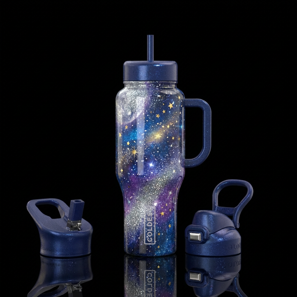 sparkly, sky kingdom, luxurious, moonlit water bottle design