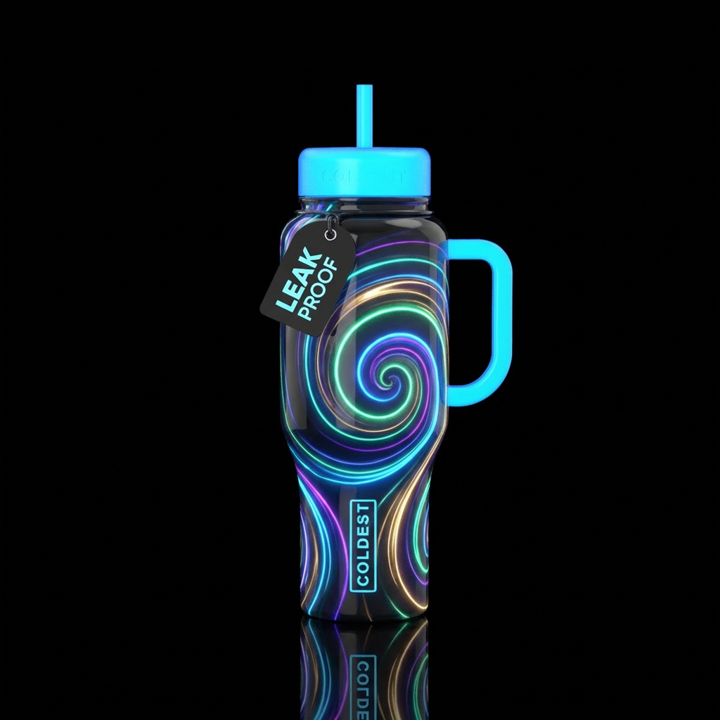 spirals, luxurious, whimsical, glowie water bottle design