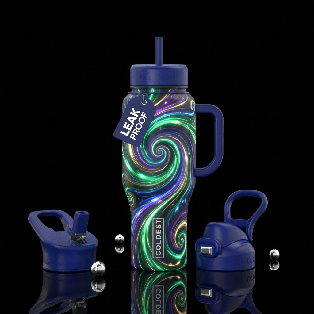 spirals, luxurious, whimsical, glowie water bottle design