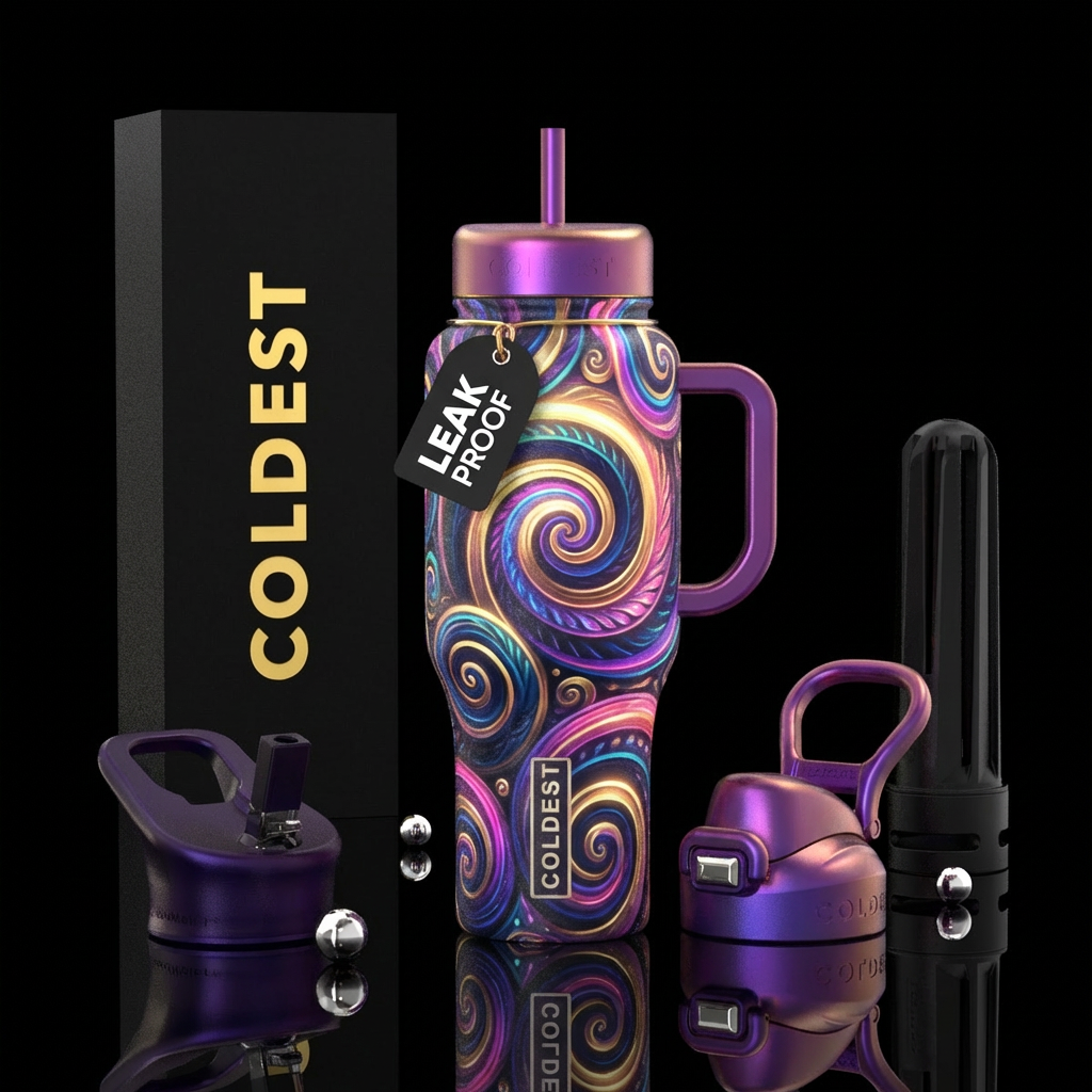 spirals, luxurious, whimsical, glowie water bottle design