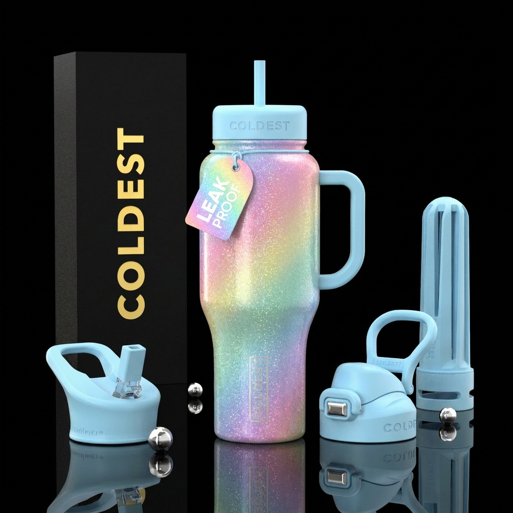 glowie, sparkly, rainbow, pastel water bottle design