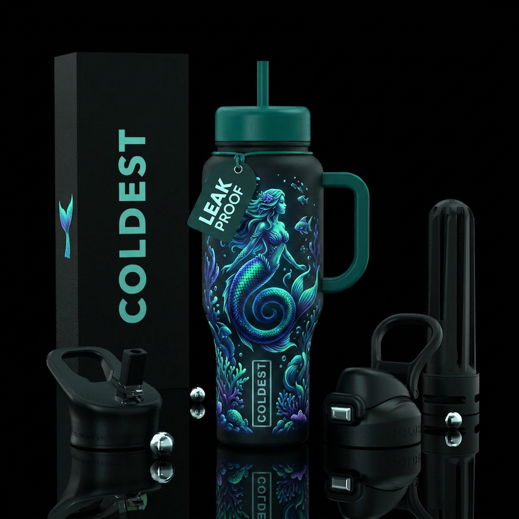 Glow in the dark mermaid water bottle design