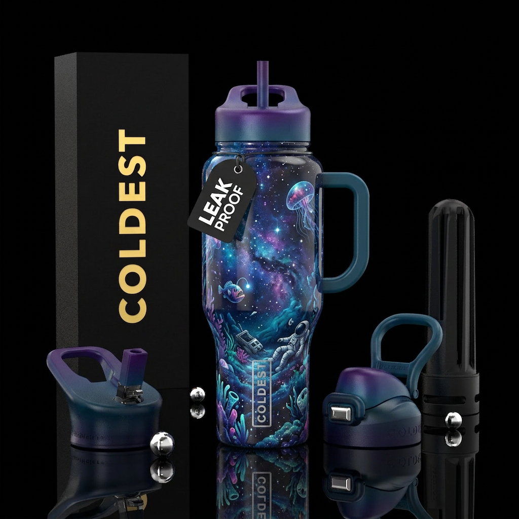 Underwater outter space water bottle design