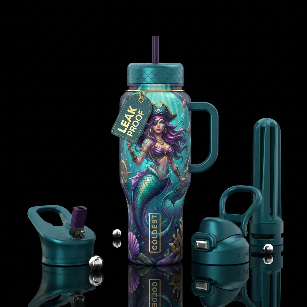 Mermaid pirate water bottle design