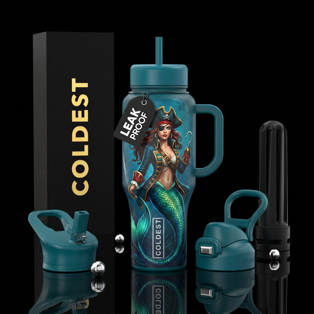 Pirate mermaid water bottle design