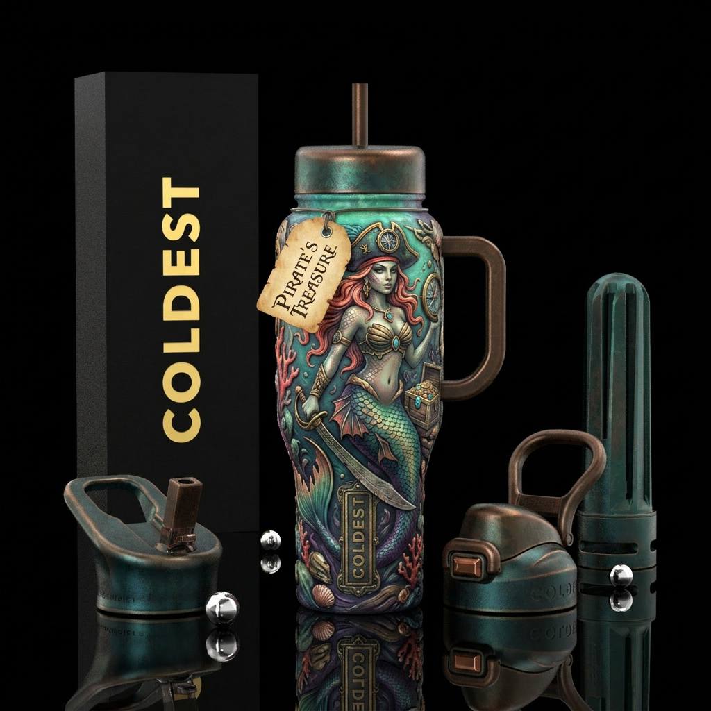 Pirate mermaid water bottle design