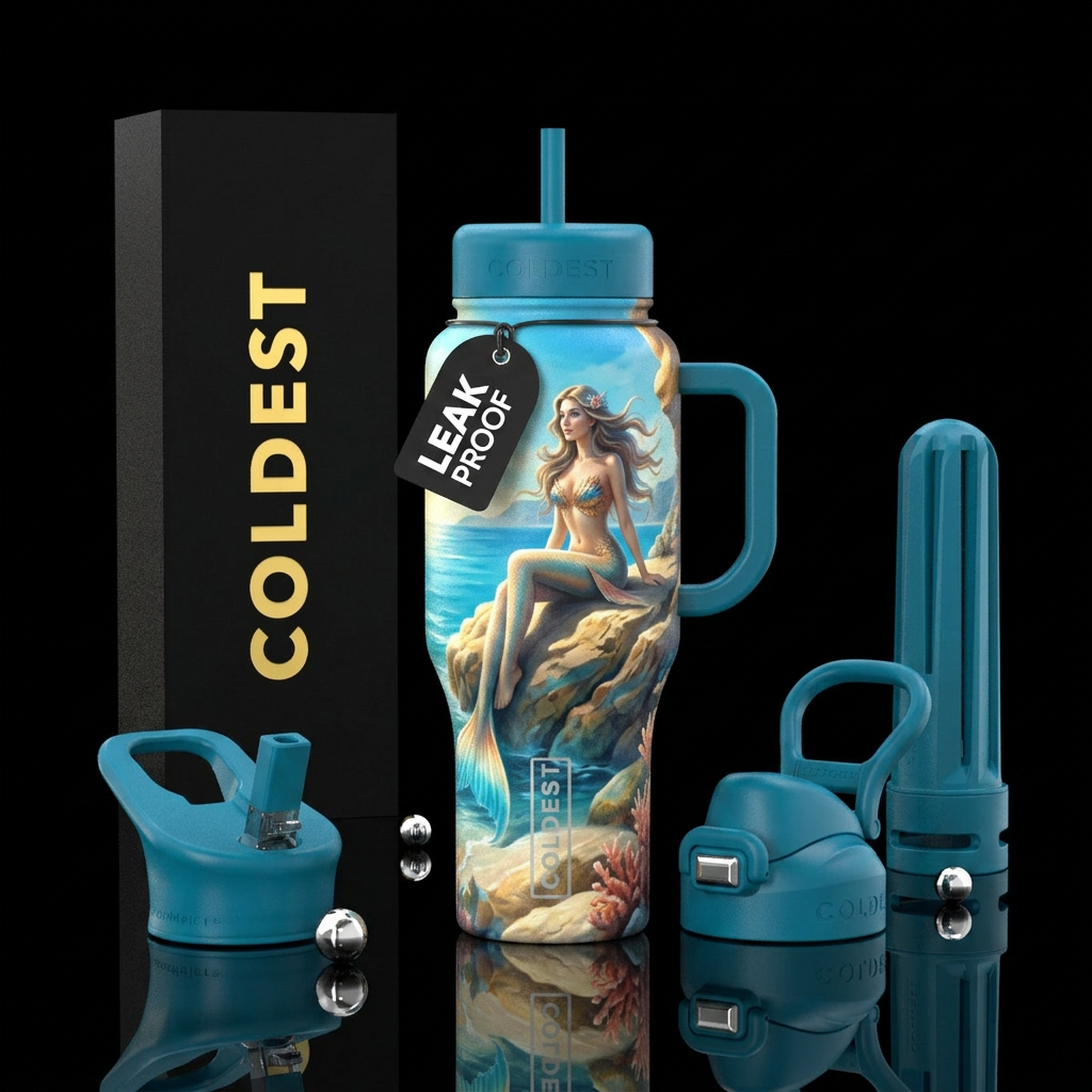 Mermaid on land with legs beautiful water bottle design