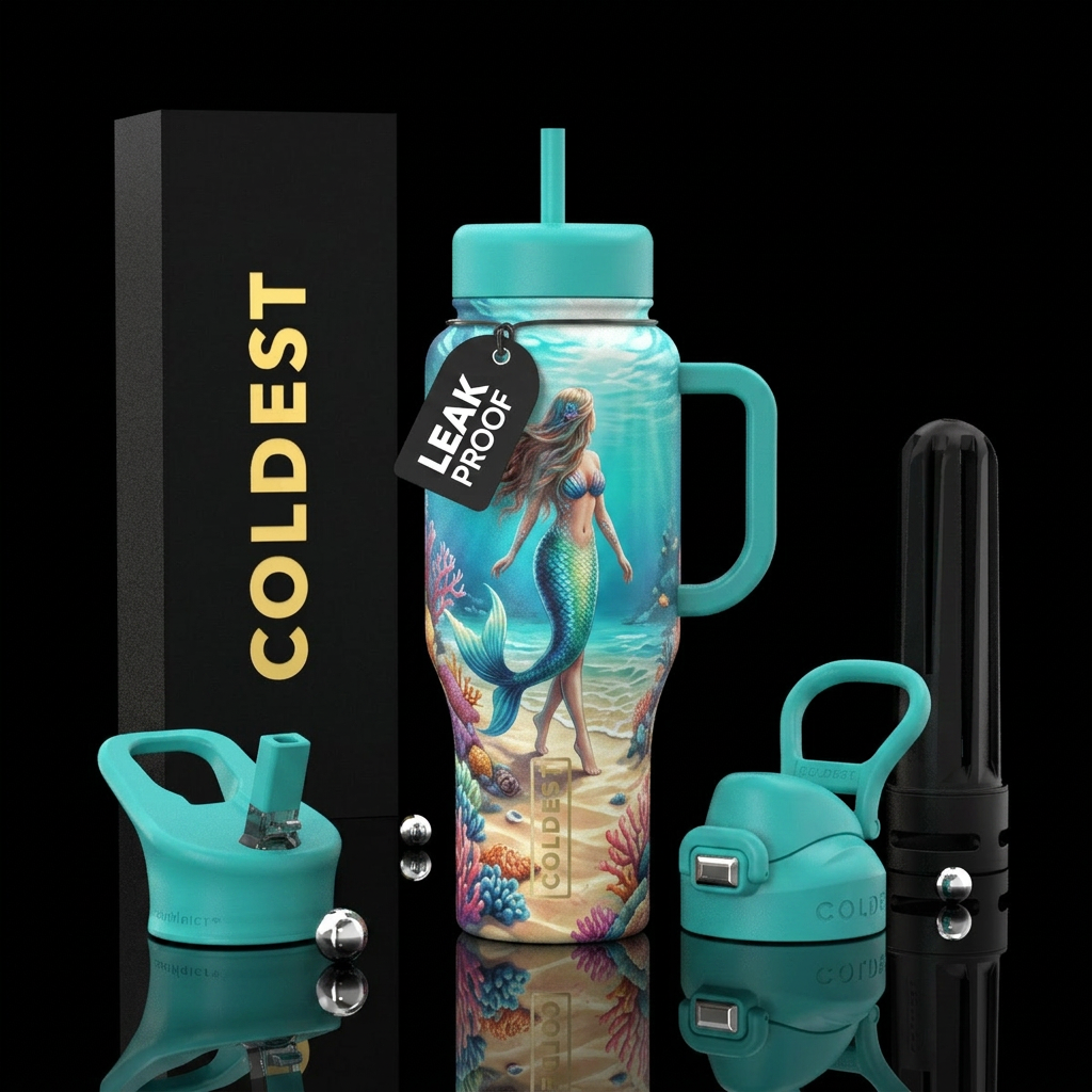 Mermaid with legs walking beach beautiful water bottle design