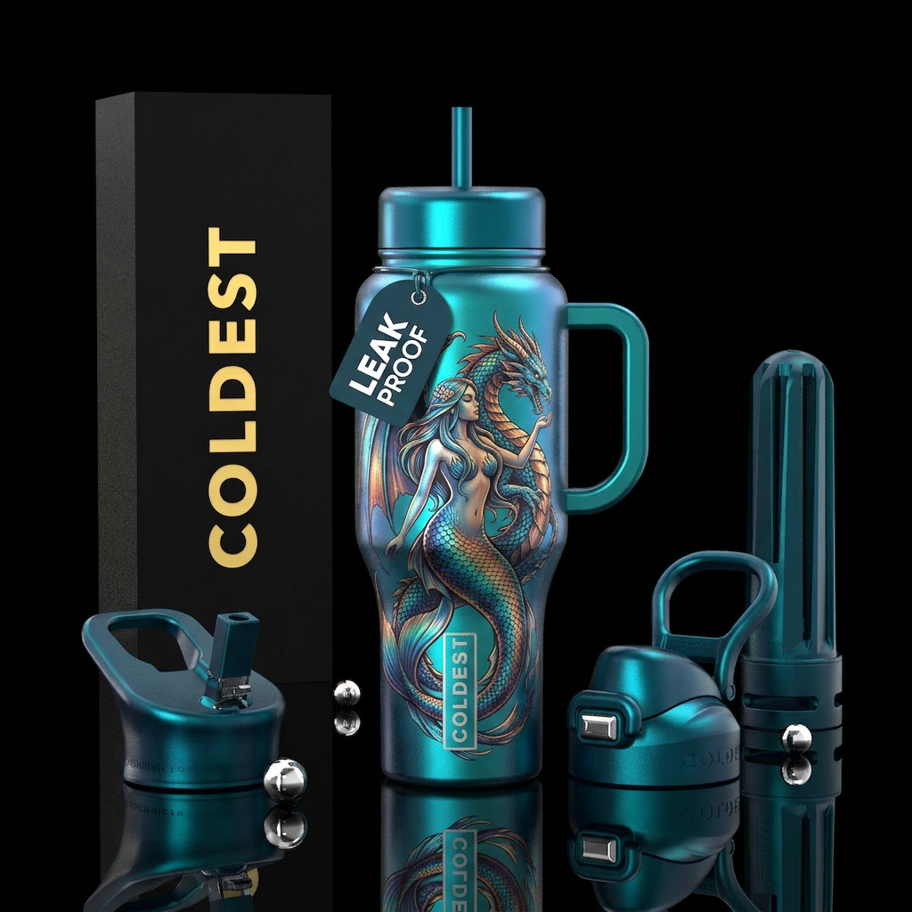 Mermaid and dragon water bottle design