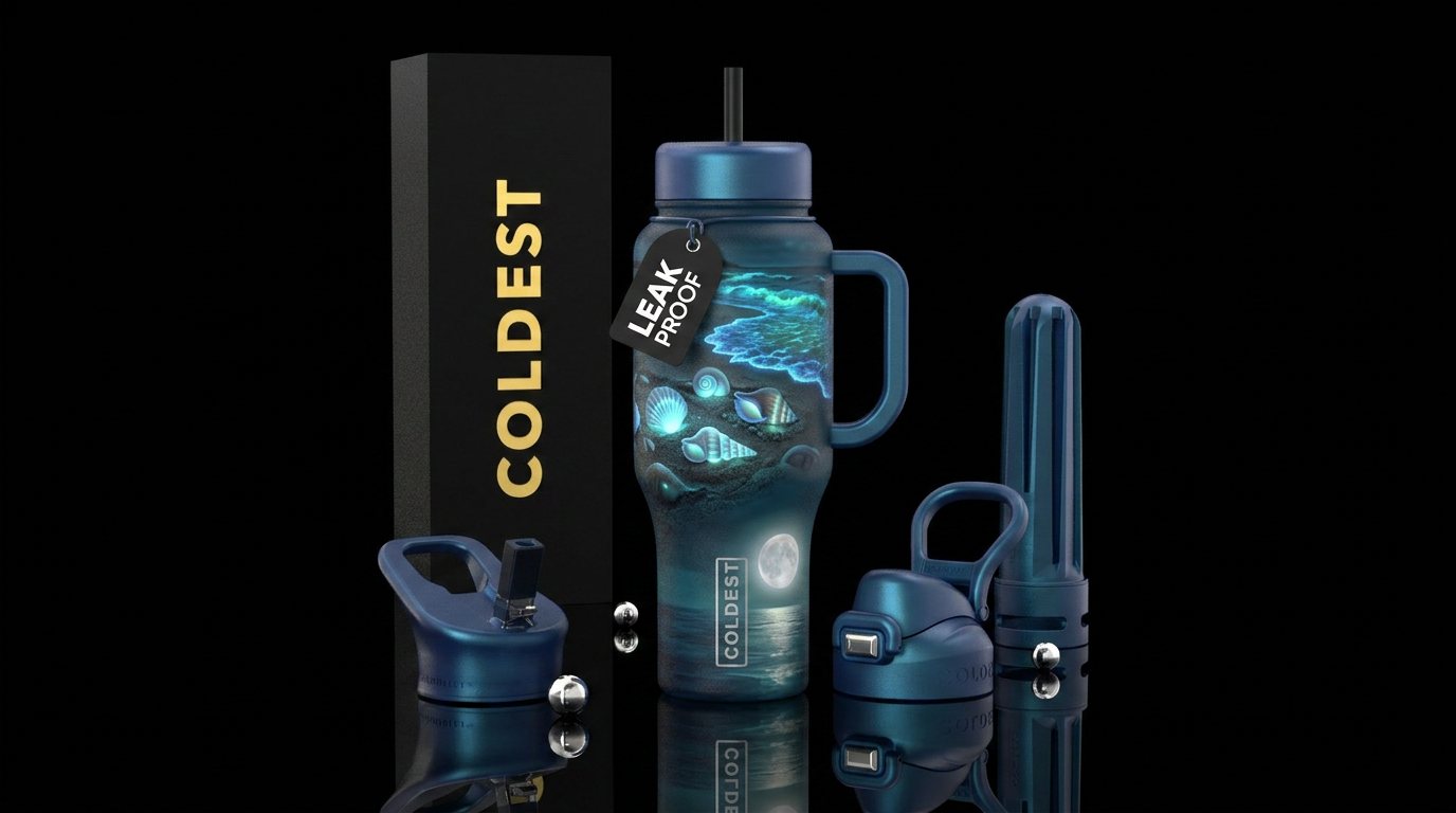 Summer nights walking the beach glowing seashells ... water bottle design